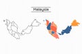 Malaysia map city vector divided by colorful outline simplicity style. Have 2 versions, black thin line version and colorful versi