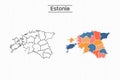 Estonia map city vector divided by colorful outline simplicity style. Have 2 versions, black thin line version and colorful versio