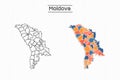 Moldova map city vector divided by colorful outline simplicity style. Have 2 versions, black thin line version and colorful versio
