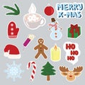 Christmas stickers pack, 16 holiday elements ready for print, vector