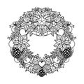 Christmas wreath for adult coloring book, printing on product, laser cutting, paper cutting and so on. Vector illustration