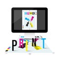 Print Concept with DTP Computer and CMYK Symbol Royalty Free Stock Photo