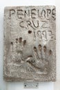 Print in concrete of Penelope Cruz her hands