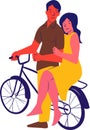 Couple male and female lovers together by bicycle, time together. Vector illustration people cartoon. Royalty Free Stock Photo