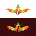 Crown Coffee Bean Wings Logo Design.