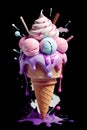 A print of a cute candy ice cream with fantasy splashes, colorful, food, t-shirt design, no background