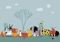 Cute group of wild animals vector