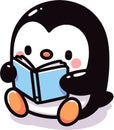 Cute penguin reading a book clip art illustration isolated on transparent background for sticker or children book illustration