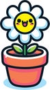 Daisy with happy expression in a pot clip art illustration isolated on transparent background Royalty Free Stock Photo