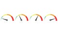 Dashboard colorful speedometer or tachometer icons set on white background. Indicator speed.