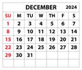 2024 December month calendar vector illustrator calendar design.