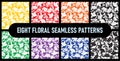 eight different colored floral vector seamless repeat pattern