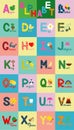 English alphabet for children education, whole alphabet with words in uppercase