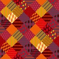 Print for fabric. Patchwork in warm autumn colors. Ethnic boho seamless pattern