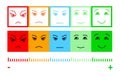 Five Color Faces Feedback/Mood. Set five faces scale - smile neutral sad - isolated vector illustration. Scale bar rating feedback Royalty Free Stock Photo