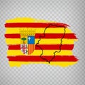 Flag of Aragon from brush strokes. Blank map of Aragon. Kingdom of Aragon. High quality map and flag Aragon Royalty Free Stock Photo