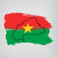 Flag Burkina Faso from brush strokes and Blank map Burkina Faso. High quality map Burkina Faso and flag on transparent background.