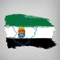 Flag of Extremadura from brush strokes. Blank map of Extremadura. Kingdom of Spain. High quality map and flag Extremadura Royalty Free Stock Photo