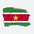 Flag Suriname from brush strokes. Flag Republic of Suriname on transparent background for your web site design, logo, app, UI.