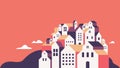 Flat geometric buildings, Minimal city landscape flat style banner.