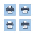 Print flat icons. Office paper printer, scanner and photocopier colored signs