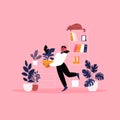 Dancing with a houseplant Royalty Free Stock Photo