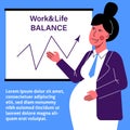 A flat vector image of a pregnant woman working in the office. Life and work balance.
