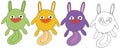 Print fly rabbit tail cartoon doodle color set hand draw monsters happy