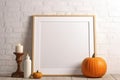 Print frame autumn mockup on shelf in living room