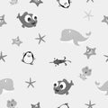 Seamless Cute Fish starfish whale frog penguin child Pattern in Vector. illustration for girls and boys Royalty Free Stock Photo