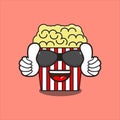 funny popcorn mascot with glasses