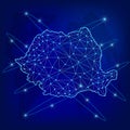 Global logistics network concept. Communications network map Romania on the world background. Map Romania with nodes