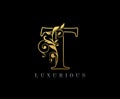 Golden Letter T Logo Icon . Initial Letter T Design Vector Luxury Gold Color.