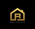 Golden R House Logo Design, Real Estate Icon Royalty Free Stock Photo