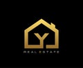 Golden Y House Logo Design, Real Estate Icon Royalty Free Stock Photo