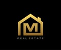 Golden M House Logo Design, Real Estate Icon Royalty Free Stock Photo