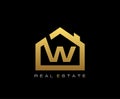 Golden W House Logo Design, Real Estate Icon Royalty Free Stock Photo