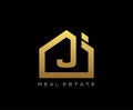 Golden J House Logo Design, Real Estate Icon Royalty Free Stock Photo