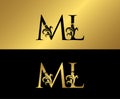 Initial letter ML Gold Logo Icon, classy gold letter monogram logo