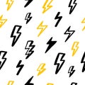 Print grunge thunderbolt seamless pattern for wallpaper design in black and yellow colors. Abstract geometric art