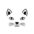 Hand drawn cute cat face. Sketch isolated cartoon illustration for print, t-shirt, textile, poster, apparel design. Royalty Free Stock Photo