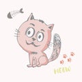 Hand drawn funny small cat, sketch style for children