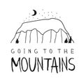 Hand drawn Mountain Logo set. Ski Resort vector icon, doodle element. Great Outdoor symbol isolated, travel label Royalty Free Stock Photo