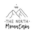 Hand drawn Mountain Logo set. Ski Resort vector icon, doodle element. Great Outdoor symbol, travel label Royalty Free Stock Photo