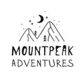 Hand drawn Mountain Logo set. Ski Resort vector icon, doodle element. Great Outdoor symbol, travel label Royalty Free Stock Photo