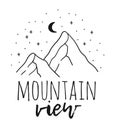 Hand drawn Mountain Logo set. Ski Resort vector icon, doodle element. Great Outdoor symbol, travel label Royalty Free Stock Photo