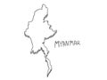 Hand Drawn of Myanmar 3D Map on White Background Royalty Free Stock Photo