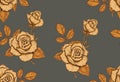 Hand-drawn roses seamless pattern green and yellow colors, vector Royalty Free Stock Photo