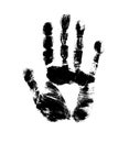 Print of hand of human, cute skin texture pattern,vector grunge illustration. Scanning the fingers, palm on white background. Royalty Free Stock Photo