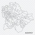 High Quality map of Budapest is a capital Hungary, with borders of the regions. Map of Budapest for your web site design, app, UI